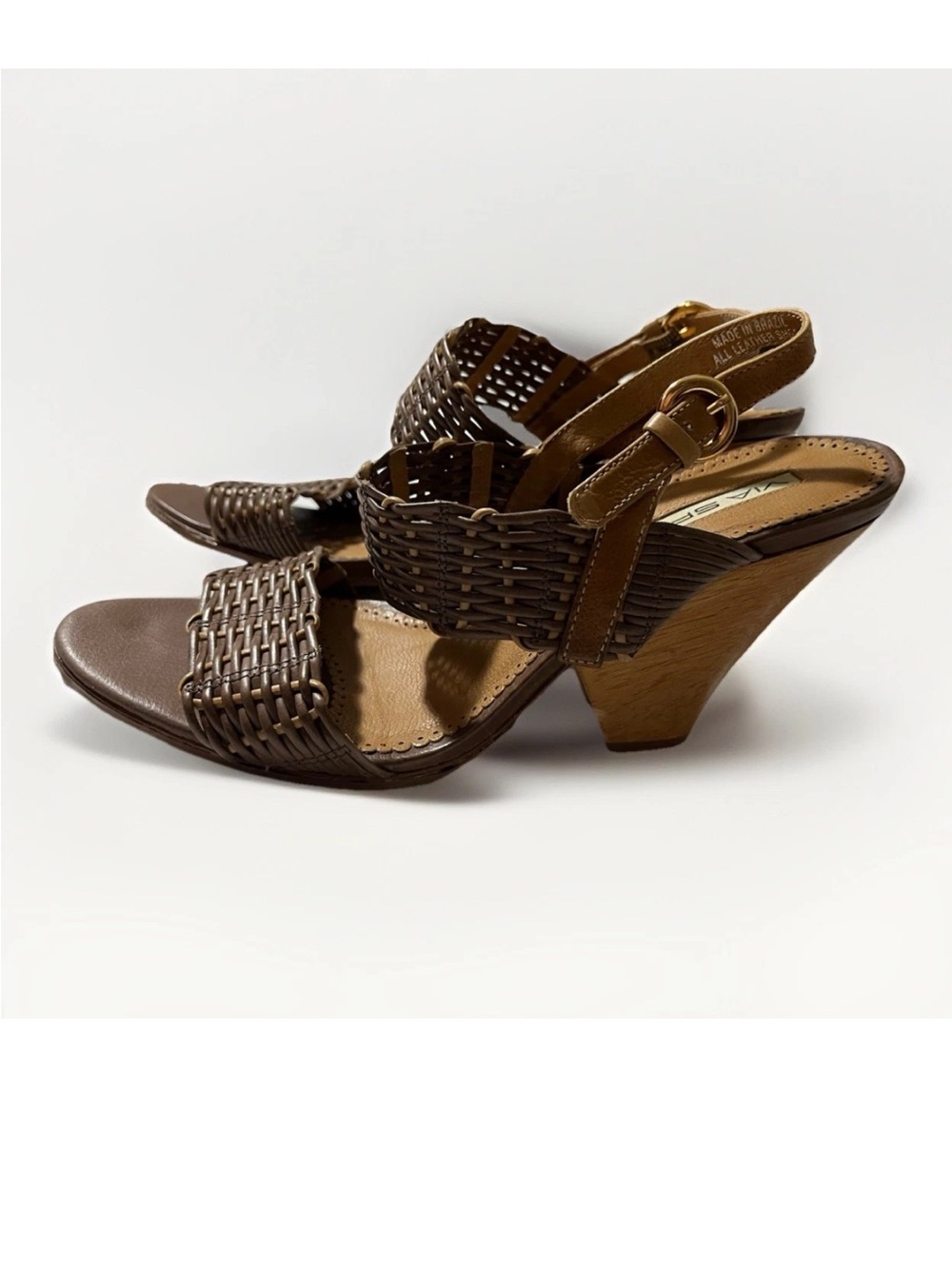 Via Spiga Woven Leather Platform Wedges Sandals US 7.5M Made In Brazil